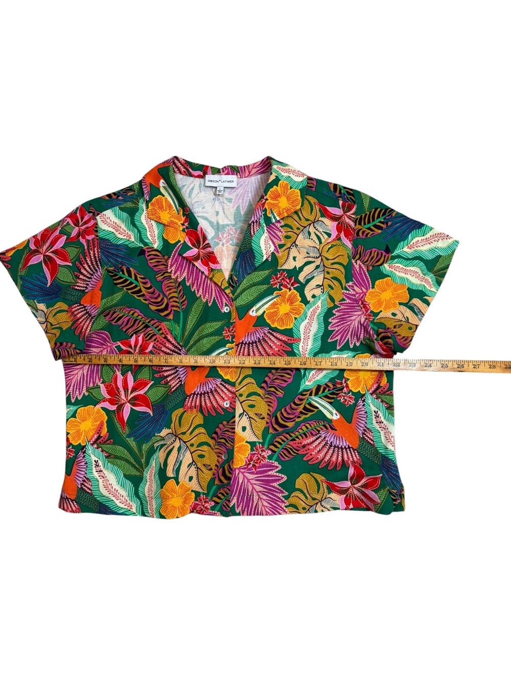 Gibson Latimer Tropical Camp Shirt Size Large Hawaiian Parrot Colorful Top - Picture 6 of 8